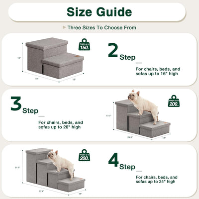 Love's cabin Dog Stairs for High Bed 18"H,Foldable Pet Stairs for Small Medium or Large Dogs Puppy with Storage for Bed or Couch, Cat Dog Steps Ramp with Zip up to 200 lbs(Solid Grey,3 Steps no Condo)