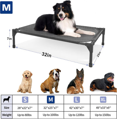 Elevated Dog Bed,Portable Raised Dog Cots Bed for Medium Dogs, Cooling Camping Medium Elevated Pet Bed with Breathable/Washable Mesh,Indoor&Outdoor Dog Bed to Keep Dogs Cool(M:32 * 25 * 7 in)