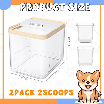 2 Pack Airtight Dog Food Storage Container, Up to 10 Lbs, Pet Cat Food Container Clear Storage Bin with Measuring and 2 Scoops for Dog Cat Bird and Other Pet