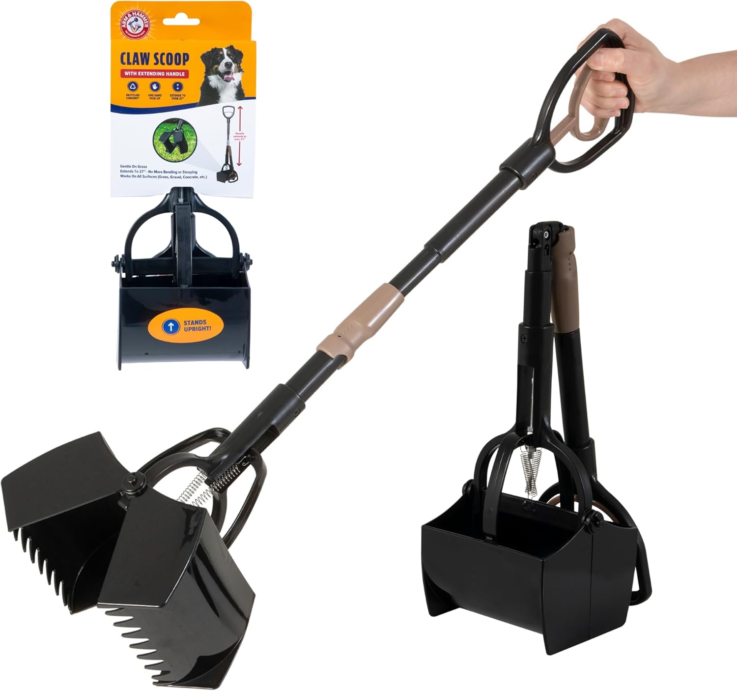 Arm & Hammer Pooper Scooper for Extra Large Dogs Heavy Duty, Outside Yard Dog Poop Scoop Pet Waste Clean Up with Bag Attachment - 2 Waste Bags Included