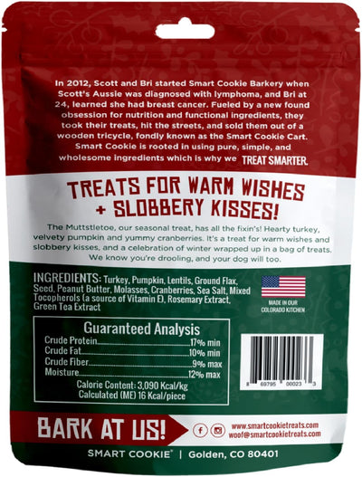 Smart Cookie Muttstletoe Holiday Dog Treats - Turkey, Pumpkin and Cranberry Christmas Dog Treats - Healthy, All Natural, Grain Free, Human-Grade - Made in USA - 8oz