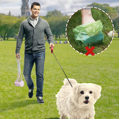 Pooper Scooper for Dogs - Heavy-Duty Waste Cleanup Tool with Ergonomic Handle,Two Dog Poop Bags Rolls are Included, Rust-Proof & Portable Design for Small/Medium/Large Dogs