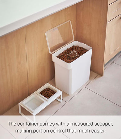 Yamazaki Home Airtight Pet Food Storage Container - Cat and Dog Food Holder Bin with Transparent Lid and Handle PolypropyleneLargeWhite