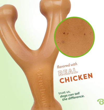 Benebone Wishbone Durable Dog Chew Toy for Aggressive Chewers, Real Chicken, Made in USA, Medium