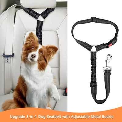 Adjustable Pet Safety Seat Belt for Dogs & Cats - Car Headrest Restraint with Nylon Fabric - Comfortable & Durable Dog & Cat Vehicle Seatbelts & Harness(Blue)