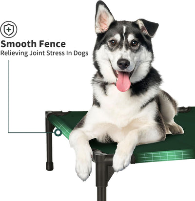 FIOCCO Elevated Dog Bed - Dog Cot with Chew Proof Mesh for X-Large Dogs, Waterproof Washable Raised Pet Bed, Portable Pet Bed for Outdoor Use, Dogs Cot Beds, Green