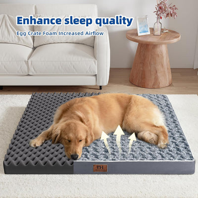 WESTERN HOME WH Orthopedic Large Dog Beds, Large Sized Dog with Soft Rose Plush Removable Washable Cover, Egg Crate Foam Support and Non-Slip Bottom, Waterproof Pet Bed Mat