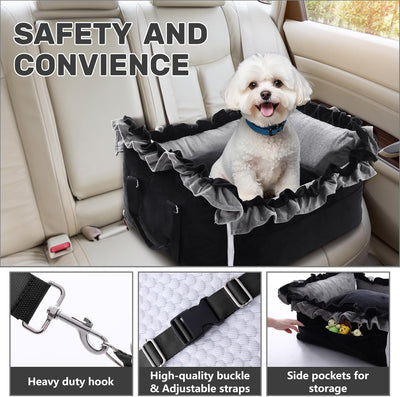 Homcosan Dog Car Seat for Small Medium Dogs, Dog Booster Seat for Car with Clip-On Safety Leash, Elevated Pet Car Seat with Soft Cushion, Washable Travel Safety Car Seat for Dog up to 30 lbs (Black)