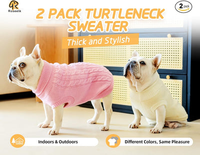 2 Pack Dog Sweaters for Small Dogs - Puppy Medium Warm Clothes in Winter, Turtleneck Pullover Design for Boy Girl Pet, Doggie, Cat, Kitten Chihuahua Bulldog Pug Beagles (S, Pink, Beige)