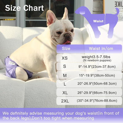 Female Dog Diapers for Small Dogs,4 Pack Reusable Washable Premium Puppy Diapers for Heat,Incontinence,Period Doggy Nappies,XS