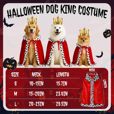 Talltalk 2 Pcs Halloween Dog King Costume, Pet Cloak Cape Puppy Velvet Robe and Gold Crown Set Royal Clothes Pet Queen Prince Princess Outfit for Small Medium Large Dog(Large)