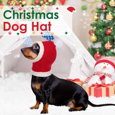 AOFITEE Dog Christmas Hat, Small Dog Winter Hat, Thick Knitted Pet Christmas Santa Cap with Pompom, Warm Neck Ear Warmer Pullover Hood Scarf, Funny Holiday Accessories Party Decoration for Dogs