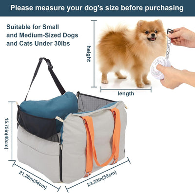 Ownpets Dog Car Seat for Small/Medium Dogs,Waterproof & Scratch-Resistant,Elevated Dog Booster Car Seat with Storage Pockets and Safety Belt,Up to 30lbs