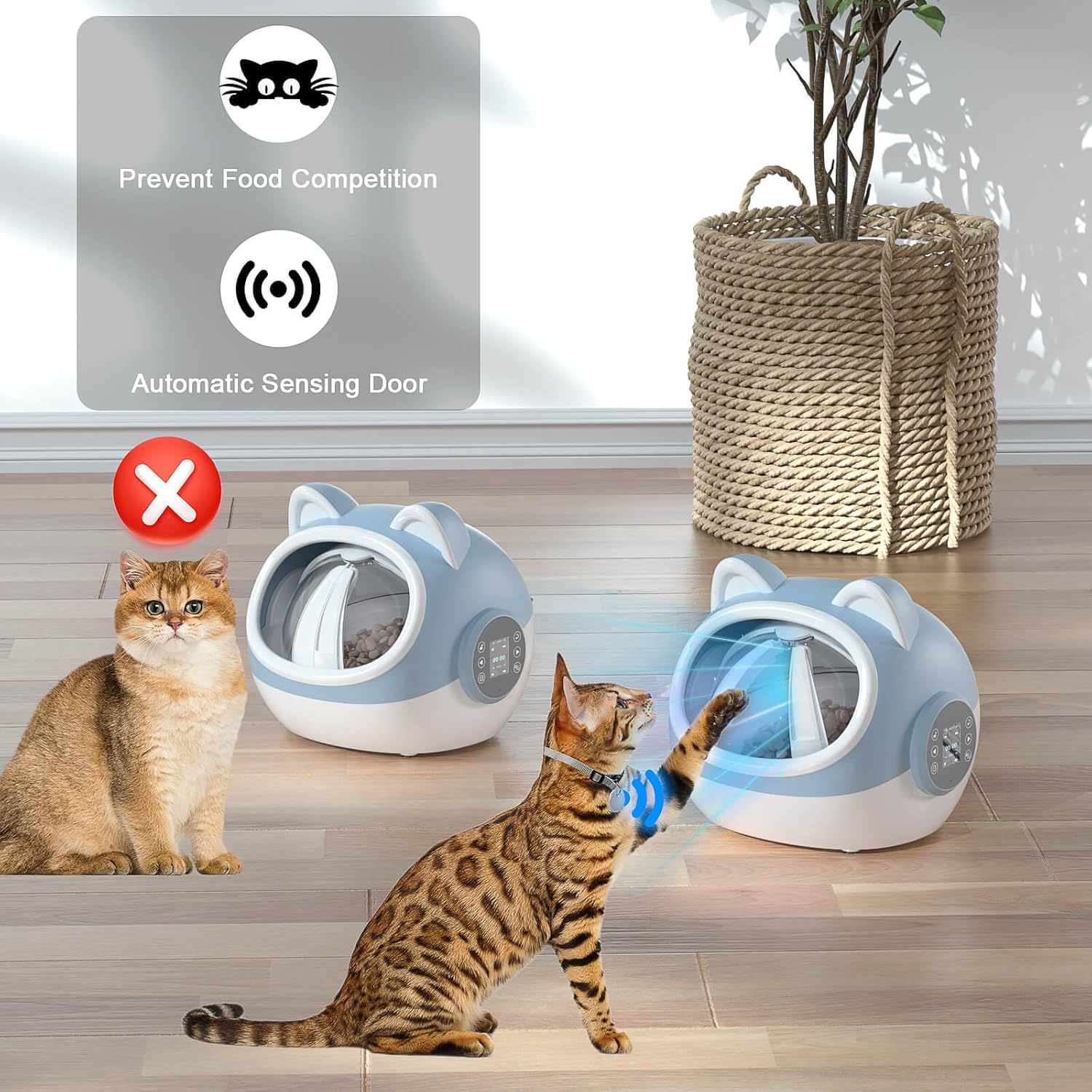 RFID Smart Pet Feeder with Dual Collar Tags – Microchip-Activated Automatic Food Bowl with Scheduled Feeding Times, LCD Display, Voice Recorder, Supports Wet & Dry Food for Multi-Pet Households