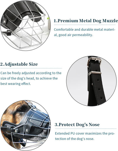 Dog Muzzle for Large Dogs, German Shepherd Muzzle with Adjustable Leather Straps and Soft Pads (L)