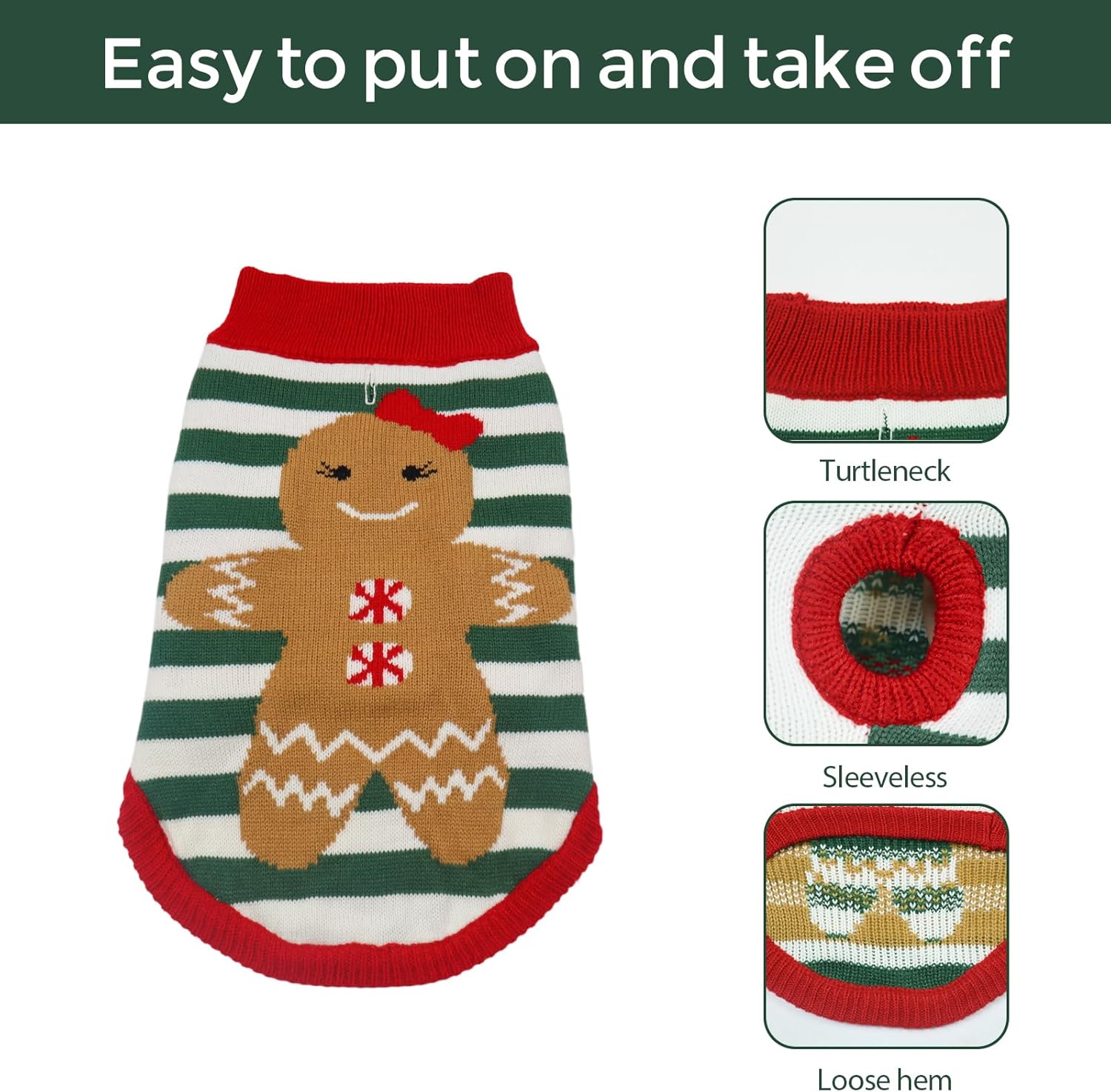 Dog Sweaters Pet Christmas Knitted Sweater Gingerbread Girl Jumper Coat for Puppy Sweaters Warm Outfit for Dog Cat (M)