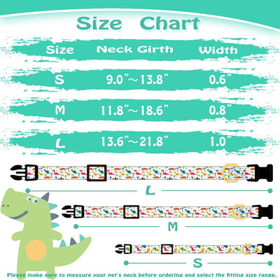 Cute Cotton Dog Collar for Small Medium Large Dogs Special Design Cute White Dinosaur Dog Collar for Boy Male Dogs Soft Adjustable Dinosaur Puppy Collars for Boy Male Dogs Pet Collar