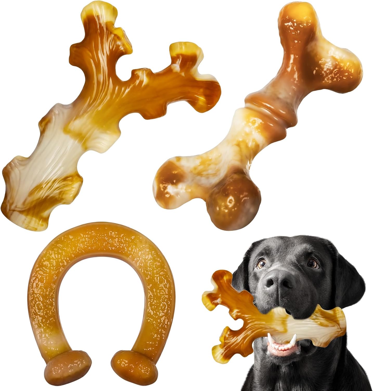 Tough Dog Toys for Aggressive Chewers 3 Pack, Indestructible Dog Toy for Large Dogs, Bacon Flavored, Keeps Dogs Busy