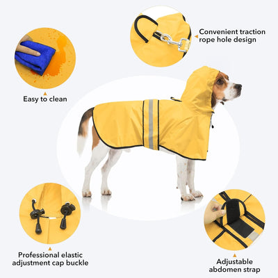 Reflective Dog Rain Coats - Waterproof Adjustable Pet Raincoat Jacket, Lightweight Dog Apparel & Accessories Raincoat for Small to X- Large Dogs(Yellow, Large)