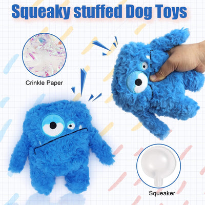 Plush Squeaky Dog Toy, Crinkle Stuffed Dog Toy Keep Them Busy Tug of War Dog Chew Toy for Small Medium Large Dogs (Blue)
