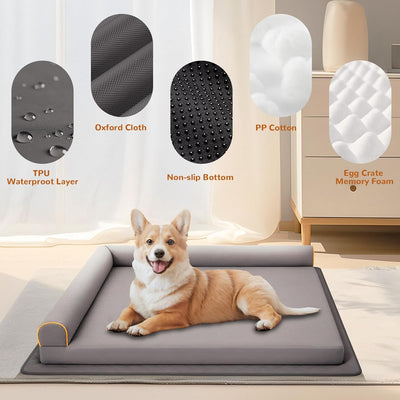 Cama ortopédica impermeable para perros a prueba de mordeduras con cama de espuma viscoelástica, funda extraíble lavable para mascotas, a prueba de polvo, alfombrilla antideslizante, gris, M