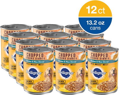 PEDIGREE Adult Canned Wet Dog Food Chopped Ground Dinner Chicken & Rice Flavor, (12) 13.2 oz. Cans