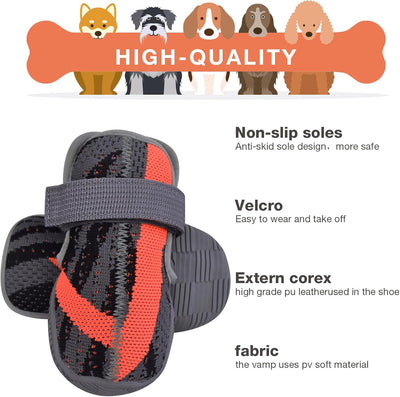 Dog Shoes,Mesh Breathable Dog Boots for Walking Running Hiking,Soft Non-Slip Rugged Rubber Sole Dog Booties with Adjustable Straps 4Pcs,Orange-Size1