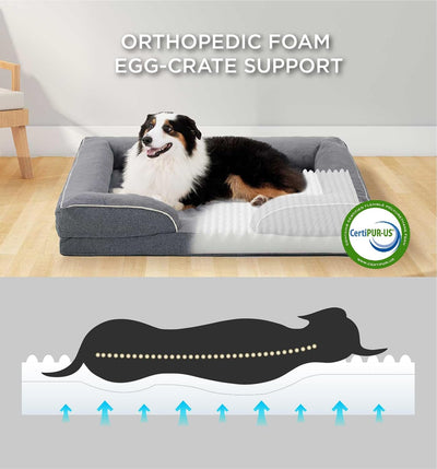 Made4Pets Orthopedic Dog Bed for Large Dogs, Supportive Foam Big Large Pet Bed Sofa with Washable Removable Cover, Waterproof Dog Couch Bed, Non-Slip Bottom and Egg-Crate Foam, Grey