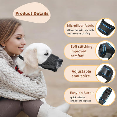 HEELE Dog Muzzle,Soft Nylon Muzzle Anti Biting Barking Chewing,Air Mesh Breathable Drinkable Adjustable Loop Pets Muzzle for Small Medium Large Dogs 4 Colors 4 Sizes (Black, M)