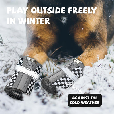 Black Dog Shoes for Small Dogs, Anti-Slip Dog Boots with Reflective Strips, Puppy Paw Protectors for Ourdoor Indoor Walking Winter Snow Summer Hot Pavement, Waterproof in Rainy Weather 4PCS/Set