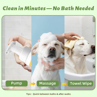 Waterless Foaming Pet Shampoo for Dogs & Cats, Plant-Based Deodorizing & Anti-Itch Cleanser – No-Rinse Citrus Fresh, Moisturizing – Sulfate/Paraben/Dye Free, pH Balanced,13.5 oz