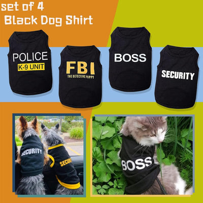 Dog Shirts 4 Pack Cat Apparel Costumes for Cosplay，BreathablePet T-Shirts，Summer Clothes K9 Security Boss FBI Vest for Dogs Puppy Boy Girl (XS, Black)