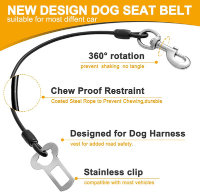 Dog Car Harnesses.Dog Car Seatbelt Made of Coated Wire Rope Safety Restraint No-Chew Tether Cable Stainless Steel. Vehicle Harnesses with Latch Attachment. Dog Leash (32 inch/80 CM)