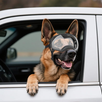NAMSAN Clear Dog Goggles for Large Dogs, Wide Eyecup & Soft Frame, Anti-UV Sunglasses for Dogs Medium to Large Breed, Driving Dog Eye Protection, Windproof Dustproof, Adjustable, Black Frame