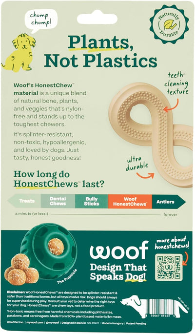 WOOF HonestChew Dog Toy Infinity - Durable Dog Chews - Made with Natural, Plant-Based Ingredients - Splinter-Resistant - Safer Than Dog Bones - Medium