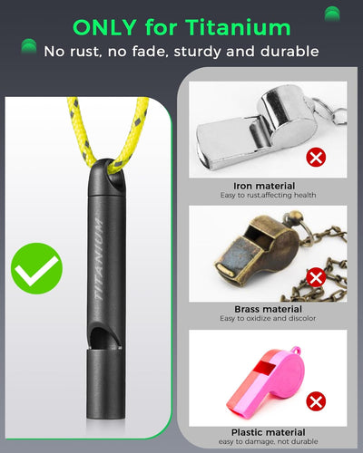 Titanium Small Emergency Whistle,120db Safety Survival Whistles with Lanyard, Outdoor Whistle for Coaches,Sports,Dog Training,Hiking,Life Saving