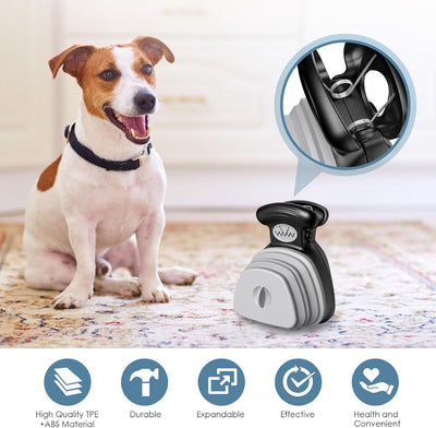 Pooper Scooper, Expandable Pet Poop Picker, Portable Dog Pooper Scooper for Small and Large Dogs, Waste Bag Storage Compartment, A Roll of Trash Bag