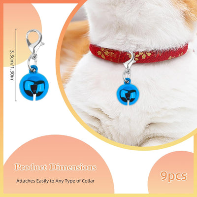 9PCS Bell for Dog Cat Collar, Color Cat Bells Dog Bell for Collar & Pet Bell Dog Collar Charm Bells with Key Rings, Small Cat Bell Collar & Dog Collar with Bell Pet Small Bells with Clasps