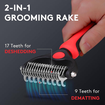 Tpotato Deshedding - Cepillo para perros de pelo largo y gatos, rastrillo de desprendimiento para desenredar enredos y nudos enmarañados, peine para mascotas, kit de herramientas profesionales de aseo