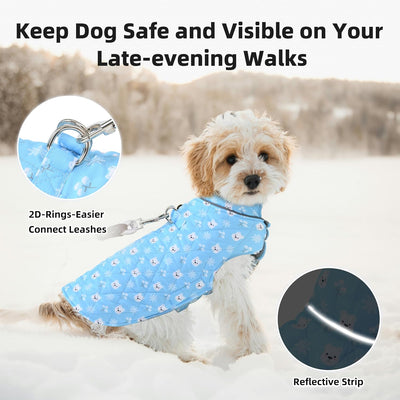 Mile High Life Dog Warm Coat, Small Dog Winter Jacket Windproof Water Resistant Cold Weather Coats Cozy Snow Jacket Vest for Puppies (Blue, Small)