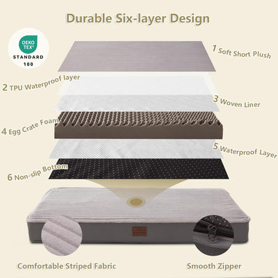 Camas ortopédicas para perros XL, grandes, medianos y pequeños, felpa suave lavable con espuma para jaula de huevos, impermeable con funda extraíble y parte inferior antideslizante, cómoda cama a