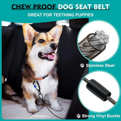 Chew Proof Dog Seat Belt for Car, 24 inch Black Dog Car Harness with Latch Bar Attachment and Aviation Aluminum Carabiner Up to 1000 lbs, Secure Dog Seatbelt Leash 2 Pack