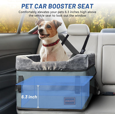 JOEJOY Small Dog Car Seat - Portable Puppy Booster Seat for Car with Clip-On Safety Leash, Adjustable Straps Perfect for Small Pets Up to 25lbs (Grey)