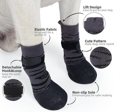 PUPTECK Anti Slip Dogs Shoes for Hot/Cold Pavement, Senior Booties, Rubber Boots & Paw Protectors for Small Medium Large Size Dogs to Prevent Licking, Grippy Socks for Hardwood Floors, Tiger, M