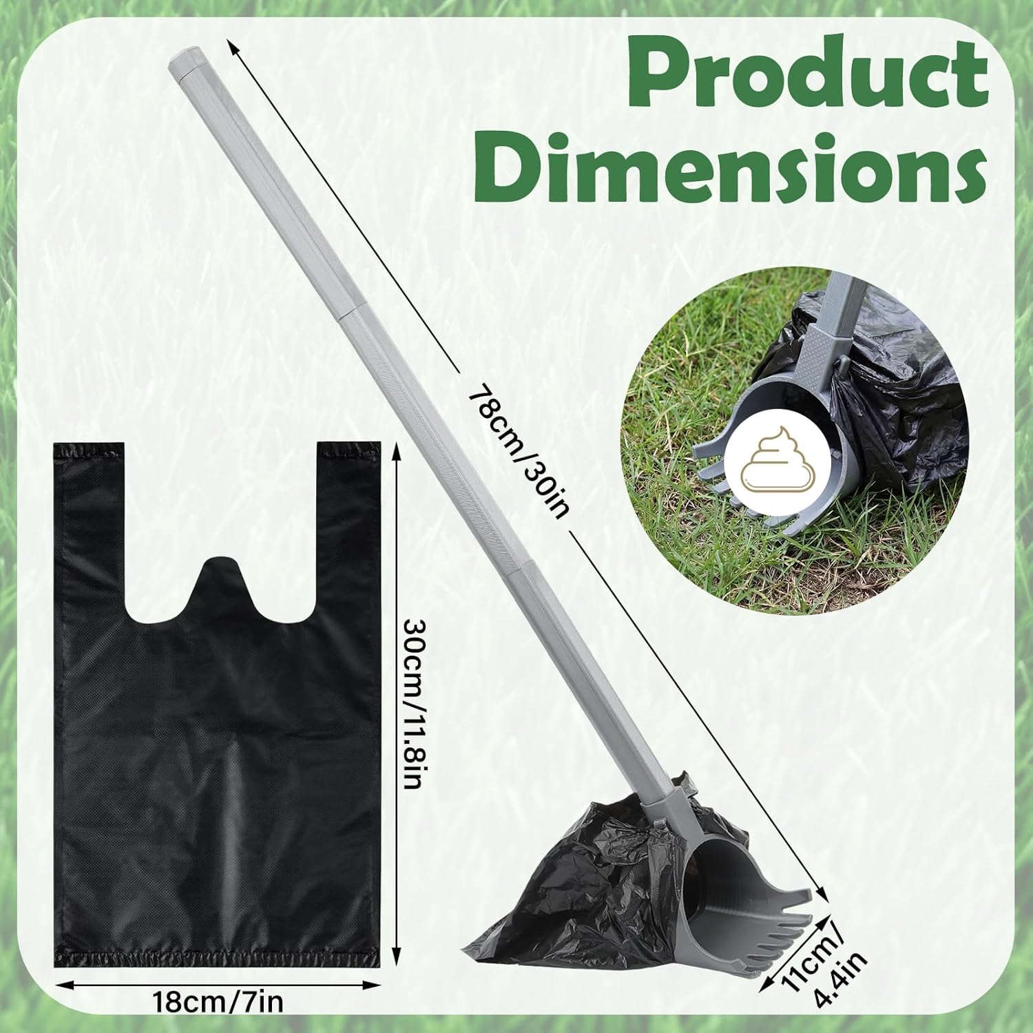 51 Pcs Dog Pooper Scooper with Bag Attachment 30" Pole Small to Large Dogs Heavy Duty Dog Pooper Scooper with 50 Refill Bags Long Handle for Yard Waste Cleanup on Grass Yard One Hand Use