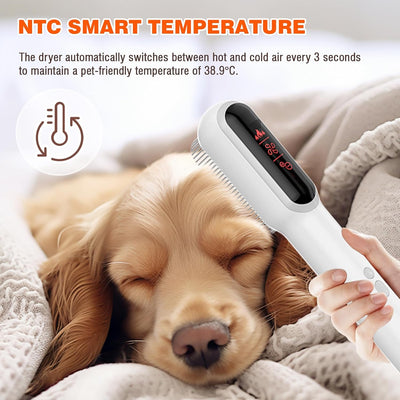 2 in 1 Portable Pet Hair Dryer for Dogs, LED Screen, NTC Smart Temperature Adjustment, Less Noise, 106000 High Rotating Speed Grooming Brush for Travel Camping
