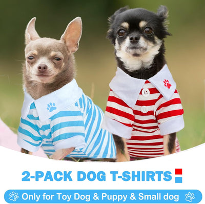 2 Pieces Striped Dog T-Shirt for Small Dogs Teacup Chihuahua Yorkie Puppy Clothes Pet Shirts, Color Blue White + Red White Strips,Size XS