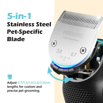 Dog Clippers for Grooming with 5-in-1 Blade, Dog Grooming Kit Cordless Rechargeable Cat Hair Trimmer Detachable Stainless Steel Blade Pet Shaver for Small Puppy Cat Paw Face Head Body