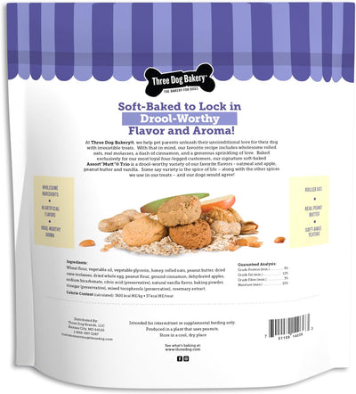 Three Dog Bakery Assort"Mutt" Trio, 48oz – Delicious Dog Treats With Oats, Apple, Peanut Butter & Vanilla, Premium Dog Training Treats, Puppy Treats