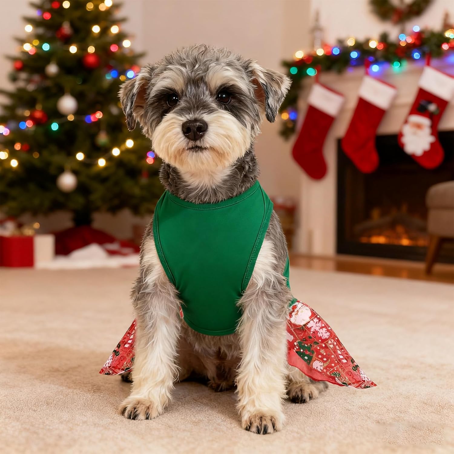 Dog Christmas Outfit Sparkly Pet Holiday Tulle Dress Christmas Dog Dress Pet Dress with Bow Puppy Sundress for Small Dogs Cat Clothes (M)